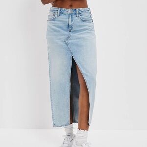 American Eagle Light Wash Denim Midi Skirt